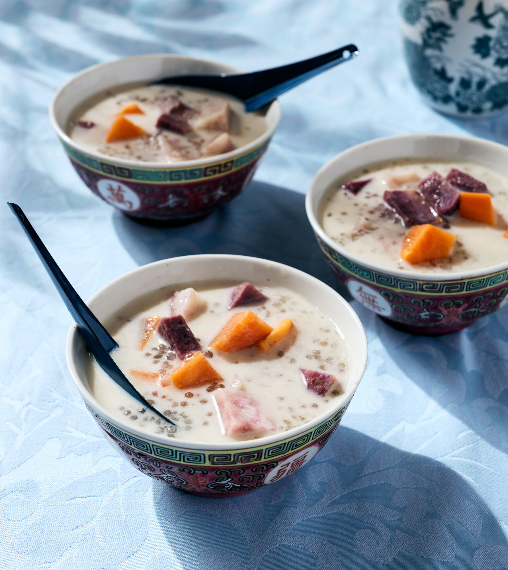Bowls of red bean soup with sweet potato